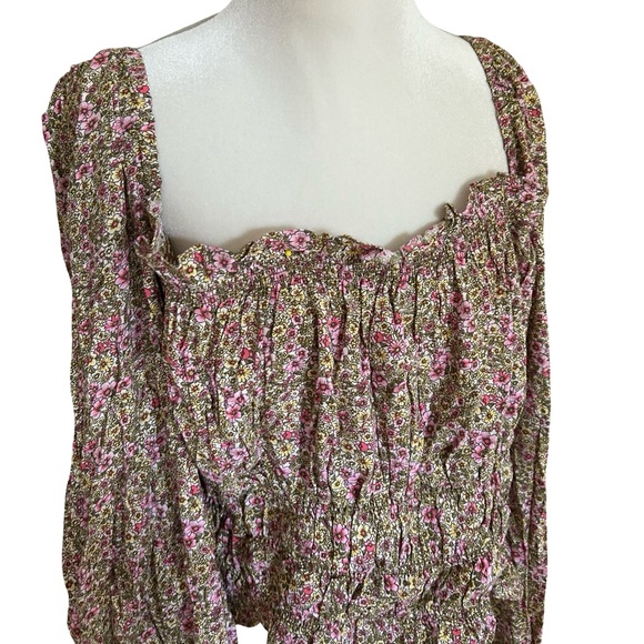 NWT H&M Pink Peasant Boho Floral Whimsy Smocked Long Sleeve Blouse Top Size XXL - Picture 3 of 8